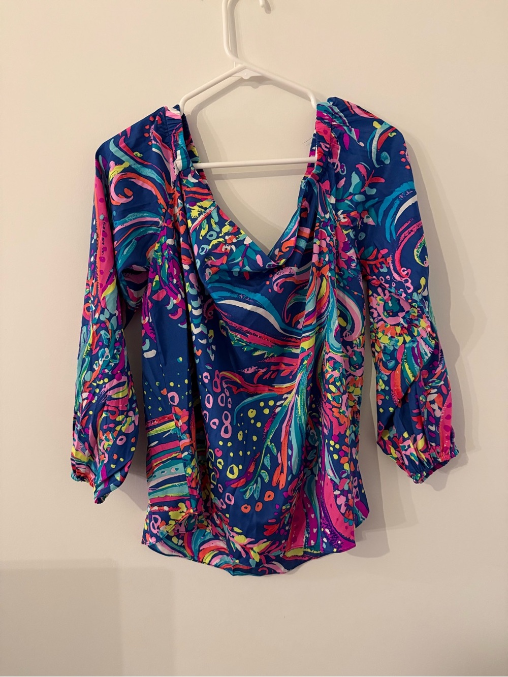 Lilly Pulitzer Adira Silk Off Shoulder Top Beach Loot Women’s XL